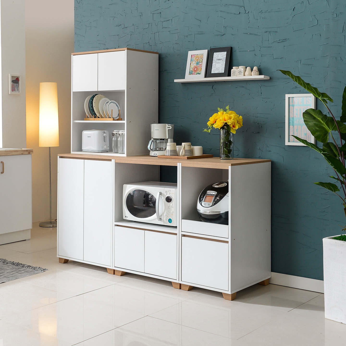 퍼닉에스엠 리치 800 광파렌지수납장 10type 2colors - 06_속깊은 광파870양문수납장_오크화이트 