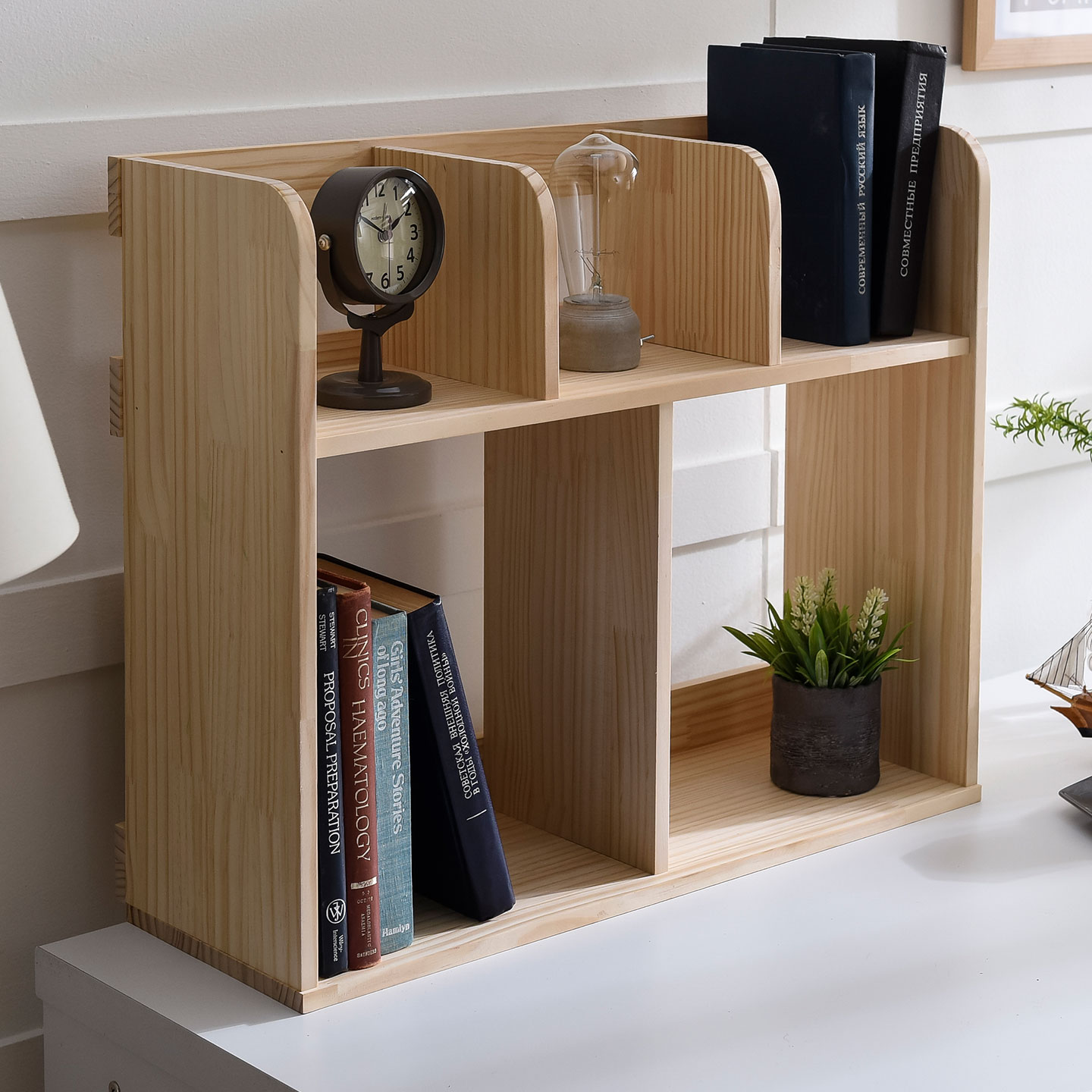 [오늘출발] [신상품] 홈퍼니 원목 60cm 2단 세칸형 책상 미니 책꽂이