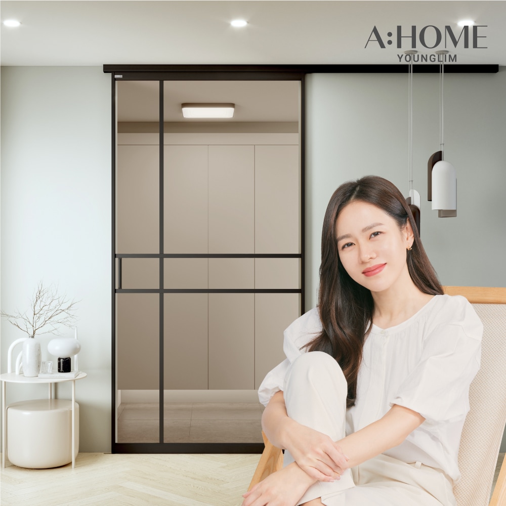 영림에이홈 싱글 원슬라이딩 중문 (강화유리기본 / 블랙,화이트,골드/ 무료 실측시공) - 도장블랙_A타입_투명유리 