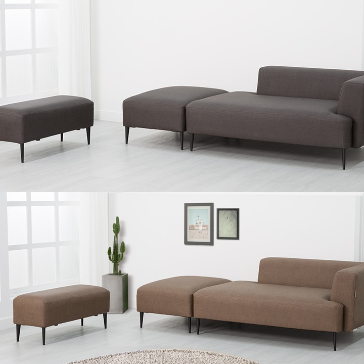 [신상품] 에보니아 무브 모듈 패브릭룩 방수가죽 소파 8type 4colors - 2인소파 좌형+스툴 대_초코