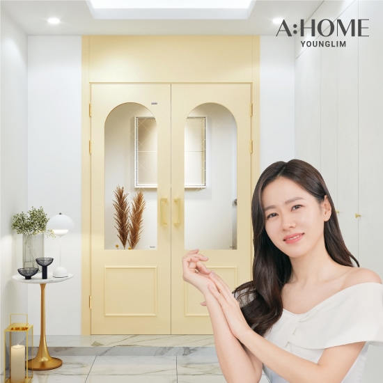 영림에이홈 엘리세 양개 아치 중문 시공 (기본 강화유리 / 무료 실측시공) - 외도어 -950mm_브론즈/그레이유리 