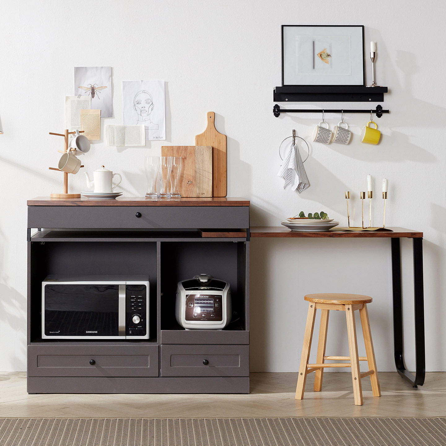 DF동서가구 카인 홈바 확장형 아일랜드 식탁 테이블 2colors 