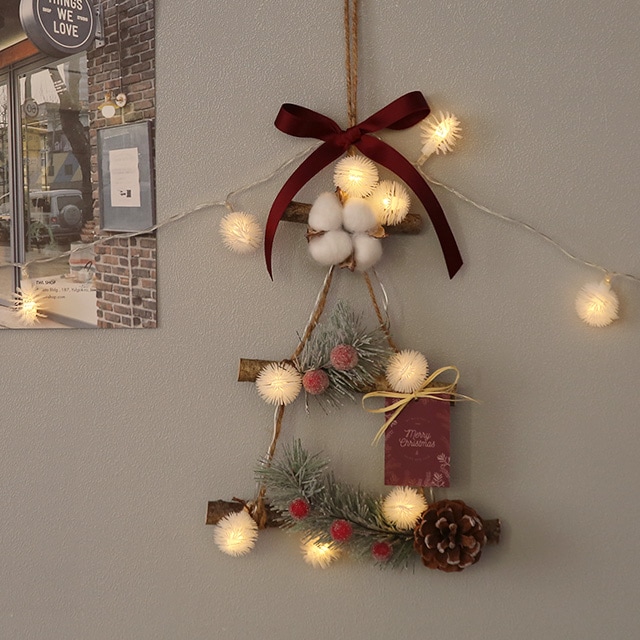 더플라워마켓 목화 미니 벽트리 눈꽃전구가랜드 2type