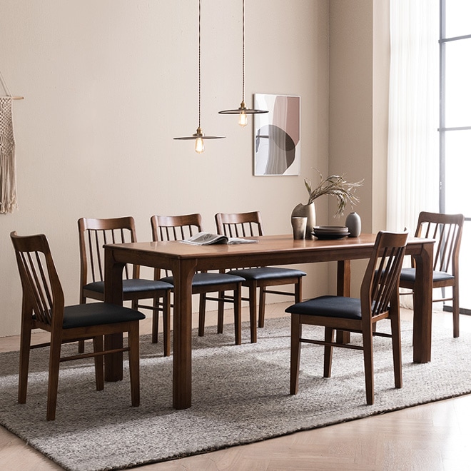 [신상품] 헤이미쉬홈 519,000원 / 바렌트 고무나무 원목 6인용 식탁 세트 1800 B