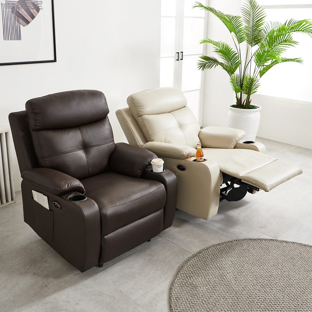 선창테크 7104 에어레더 전동 1인용 리클라이너 소파 + 허리쿠션_부모님 선물 