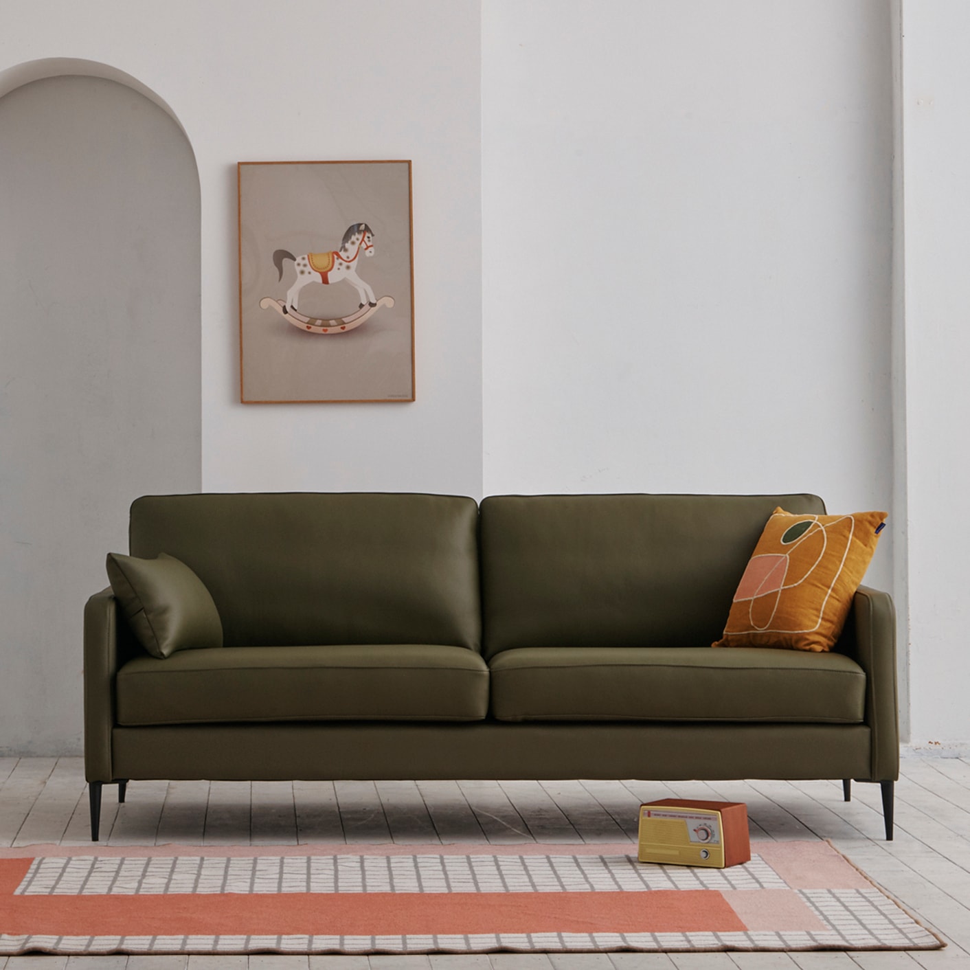 인터라켄 비엘 플러스 이태리 천연가죽 3인소파 5colors - 올리브그린(이태리가죽)_3인소파 + 오토만