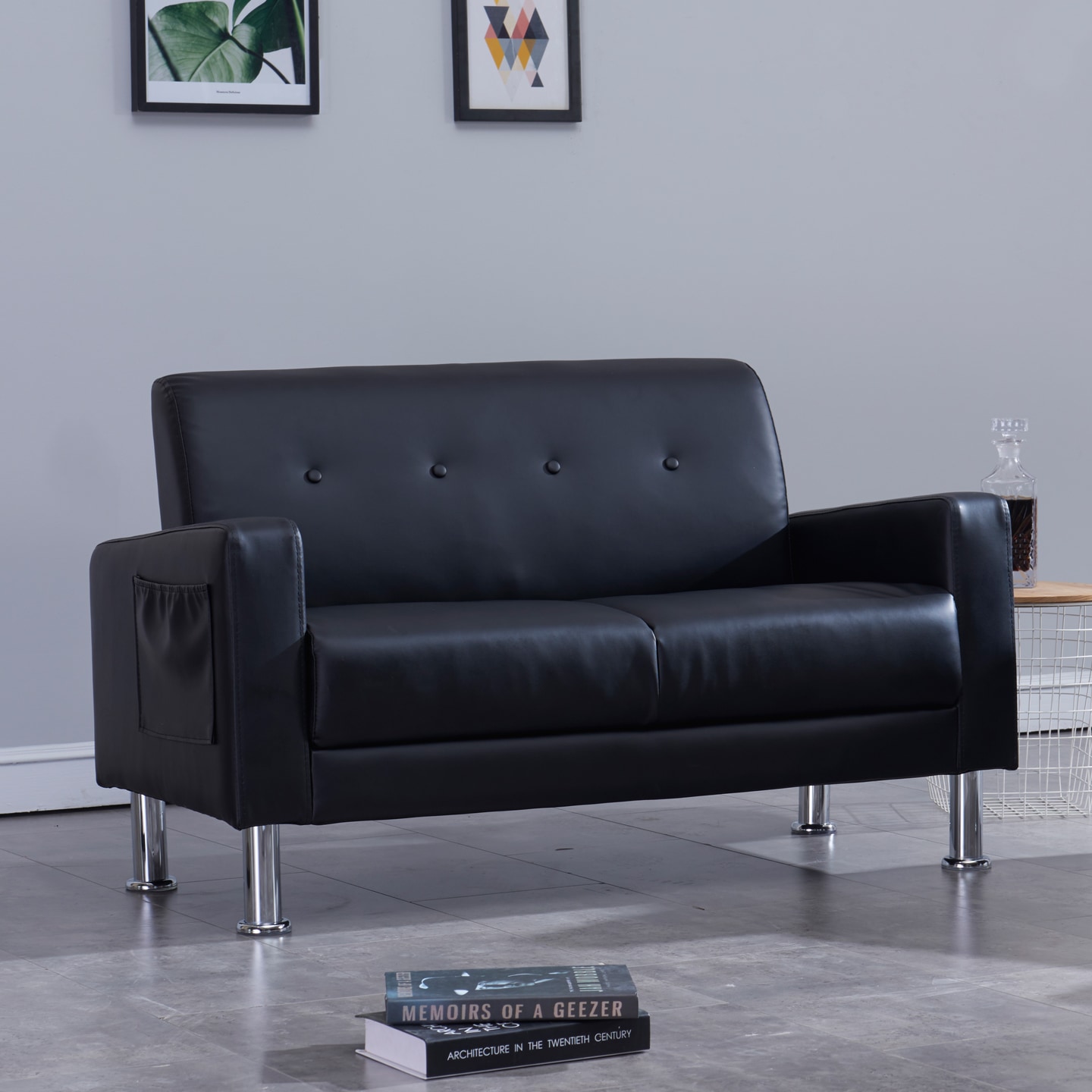 [오늘출발] [신상품] 수오 루틴 인조가죽 2인 사이드 포켓 소파 좌식겸용 의자