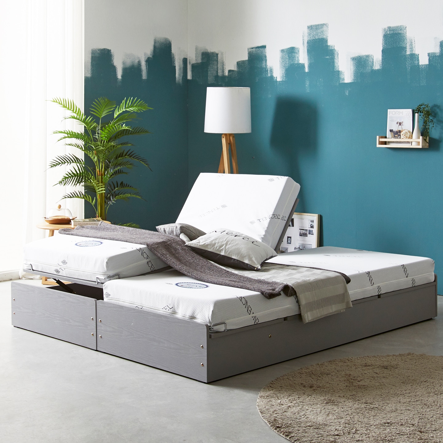 파로마 베리 LED 무중력 모션베드 + 매트리스 S/SS/Q/S+S - 베리 모션베드 침대+천연라텍스폼200TQ_그레이 