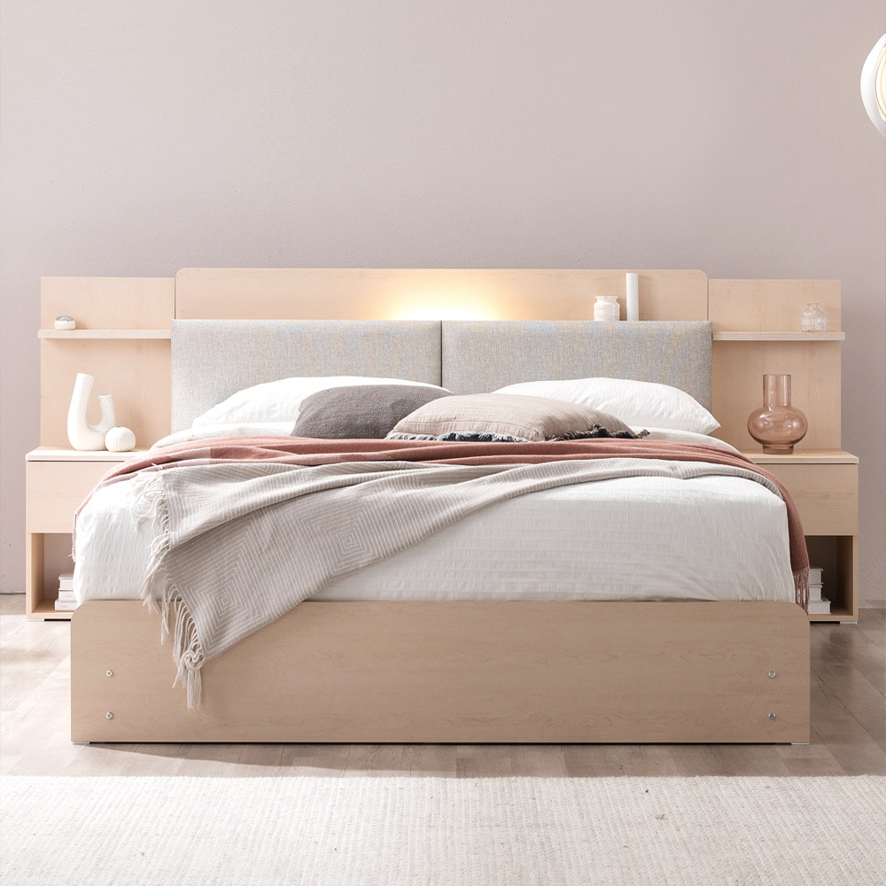 [신상품] 슬립스토아 호텔 메리미 LED 수납 침대 SS/Q/K세트(매트선택)3colors - Q/K(퀸킹공용)_메이플