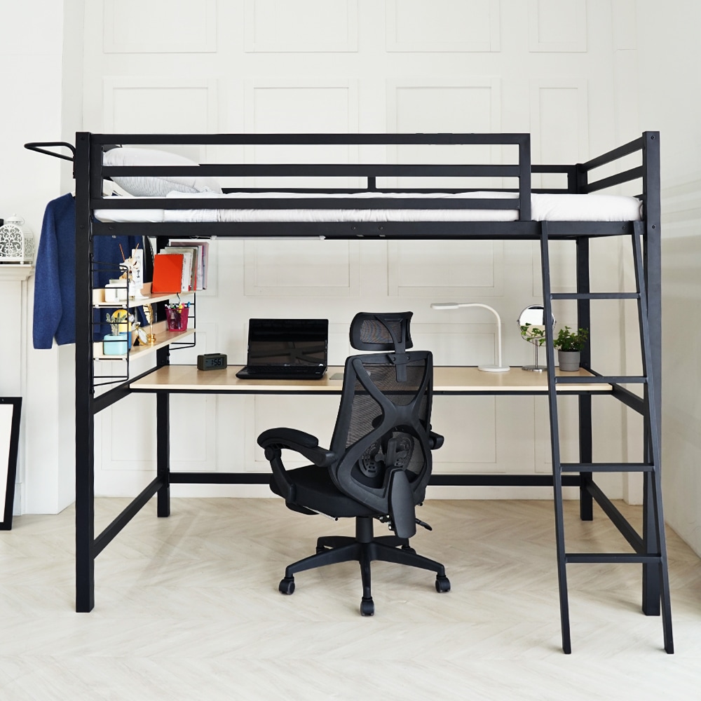 [오늘출발] [신상품] 일루일루 코모드i 스퀘어 책상 벙커침대 SS 철제 성인 2층 수납 학생 올인원 + 매트포함 - 블랙_HR폼(SS)