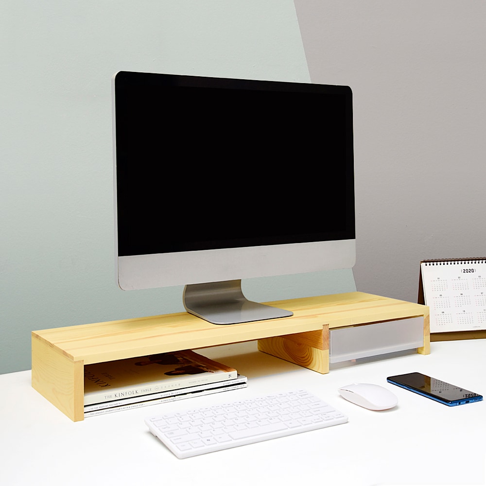 [오늘출발] [신상품] 우드로하우스 소나무 원목 듀얼 수납 와이드형 모니터받침대 HDM-805
