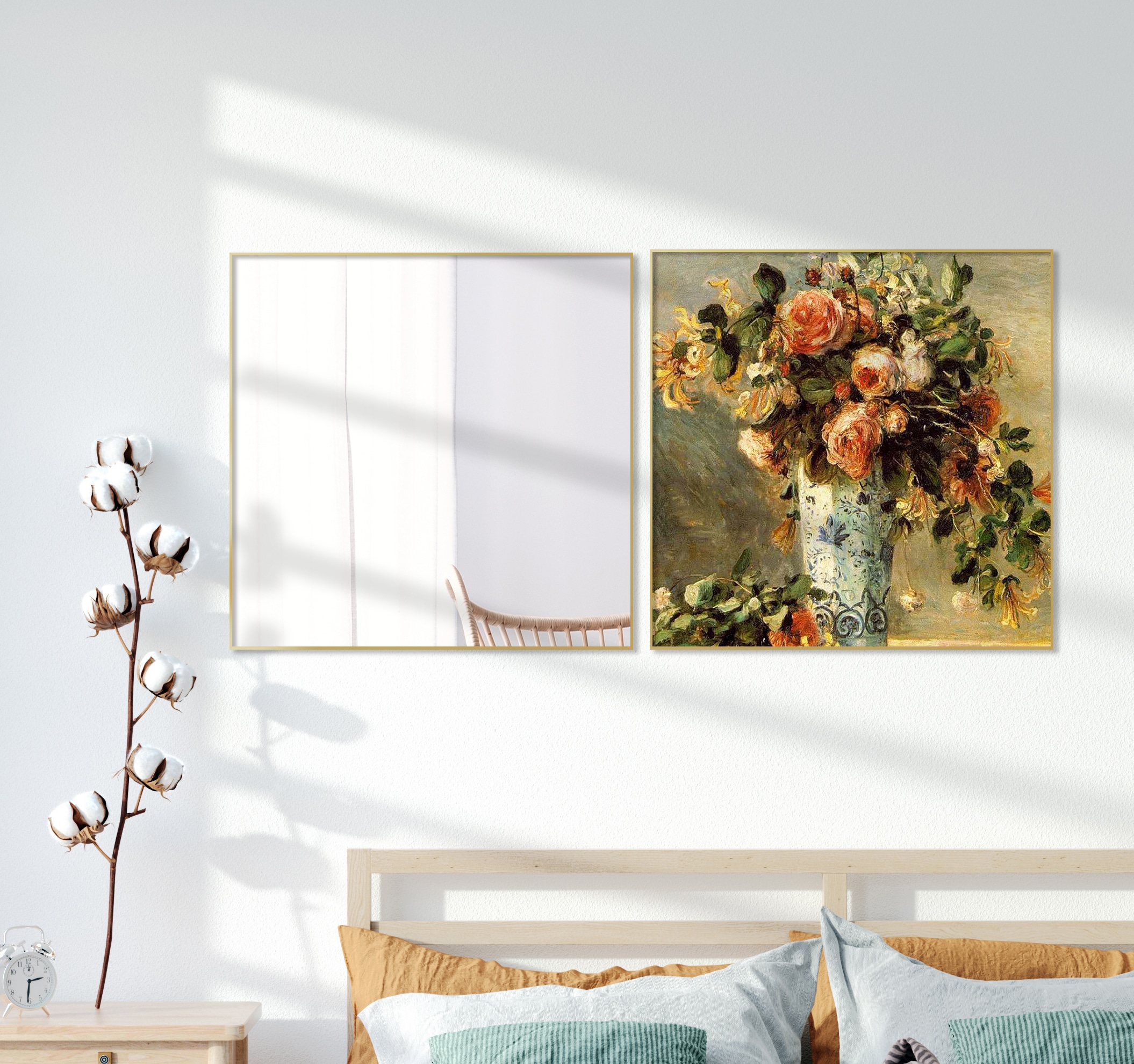 에덴미술 벽걸이 거울 명화 액자 세트 _ 르누아르 장미 꽃 화병