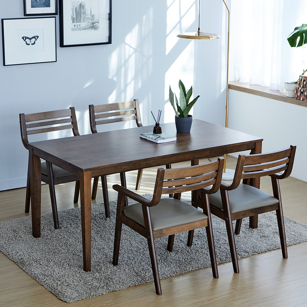 베스트리빙 루마니아 마티나 4인 1600 와이드 원목 식탁세트(의자4) 2colors 