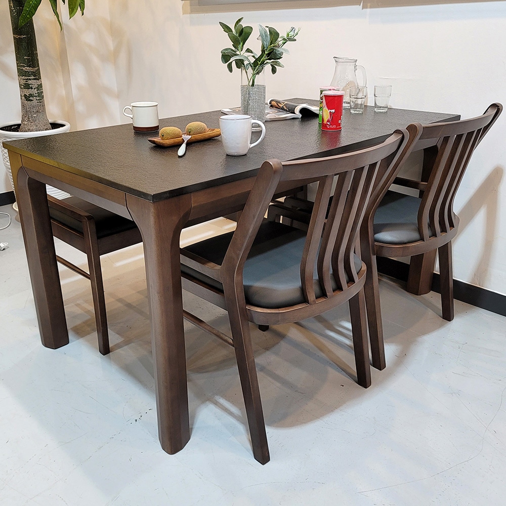 르몽드가구 아모스 천연 화산석 원목 4인용 식탁세트 (의자2+벤치1)