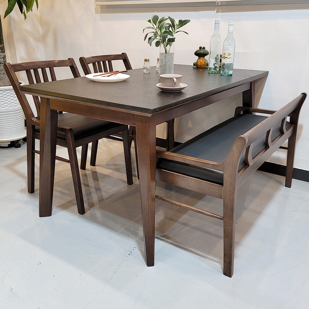 르몽드가구 오리온 천연 화산석세라믹 원목 4인용 식탁세트 (의자2+벤치1)