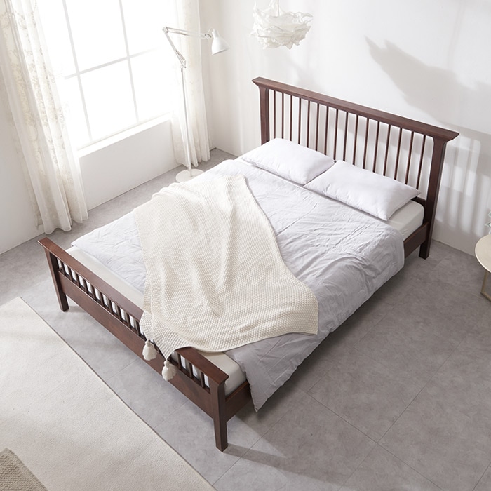 밀키웨이 엠마 고무나무 원목도장 평상형 침대 SS/Q (매트포함) - 엠마 평상형침대Q+독립매트리스Q