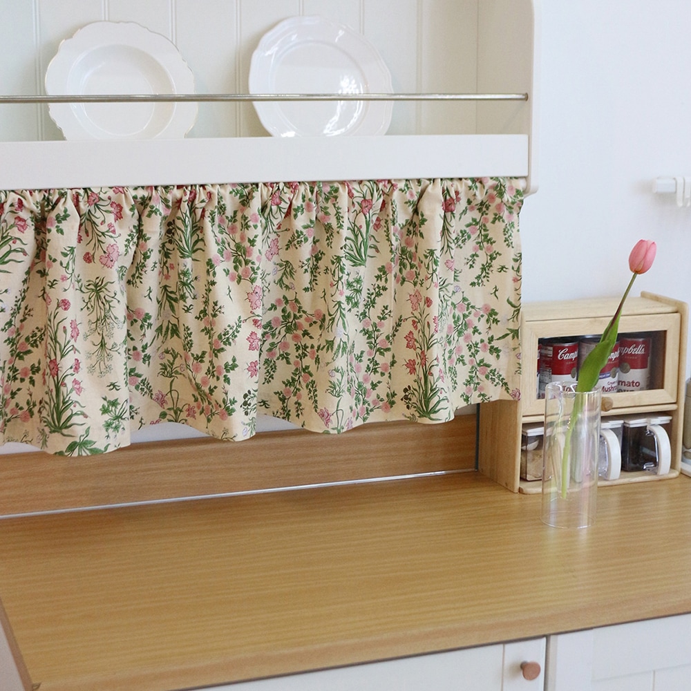 맨드롱 못없이설치 벨크로/봉집형 플라워 봄 주방 부엌 짧은 작은창 바란스 가림막 가리개 커튼 - (벨크로형) 플라워부케 140X35
