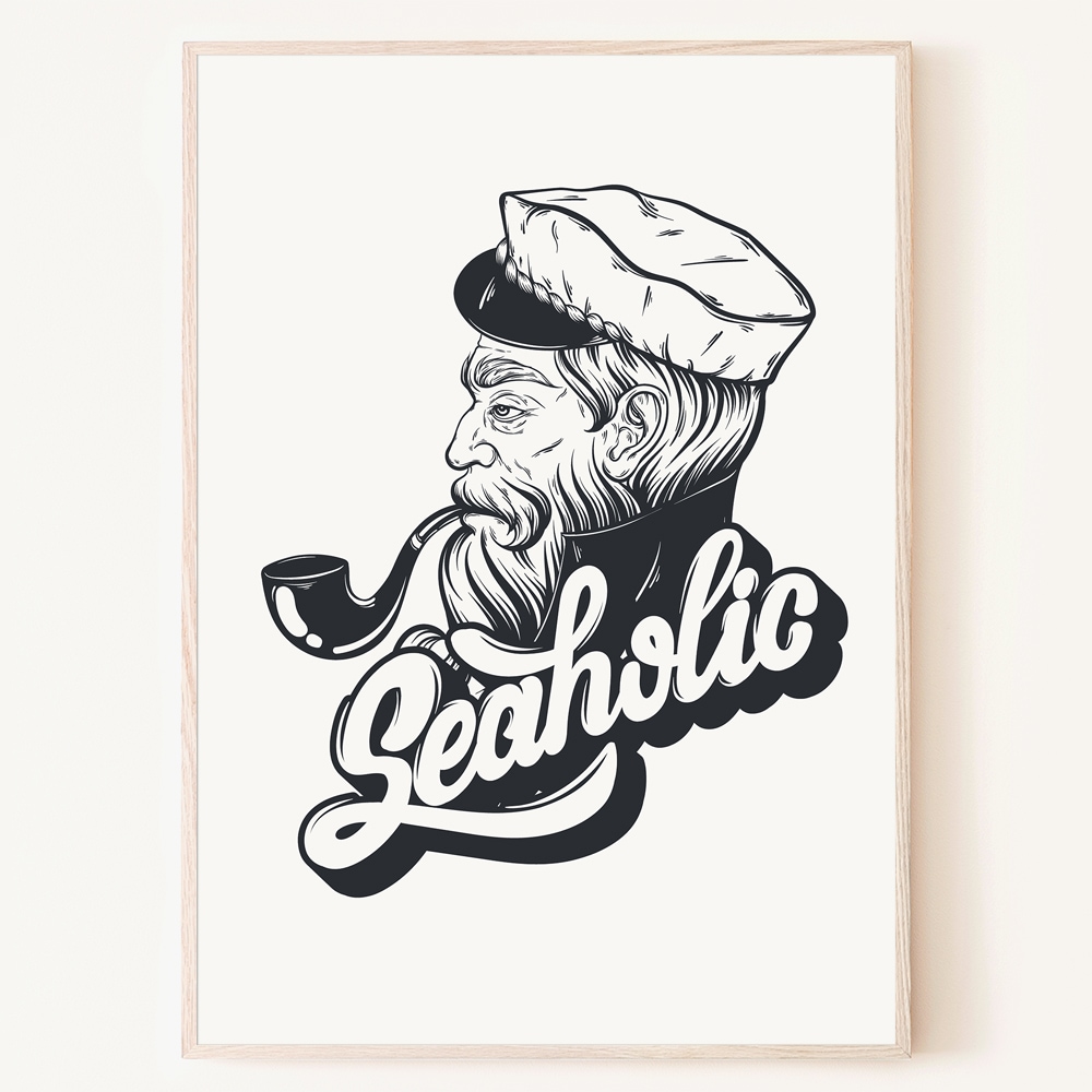 로얄블루아트샵 sea holic 바다 사나이 마도로스 항해사 파이프 여름 일러스트 뱃사람 인테리어 액자