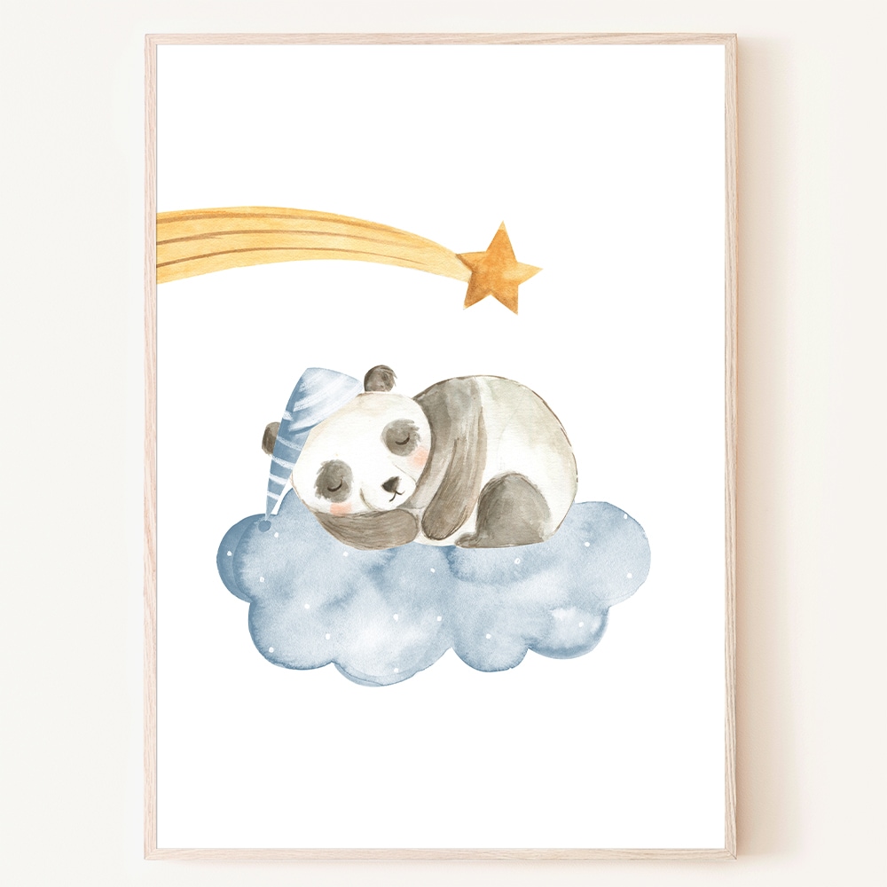 [신상품]로얄블루아트샵 깊은밤 구름 위의 아기 판다 수채화 포스터