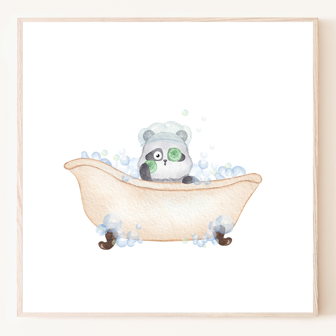 [신상품]로얄블루아트샵 목욕하는 아기 판다 수채화 포스터