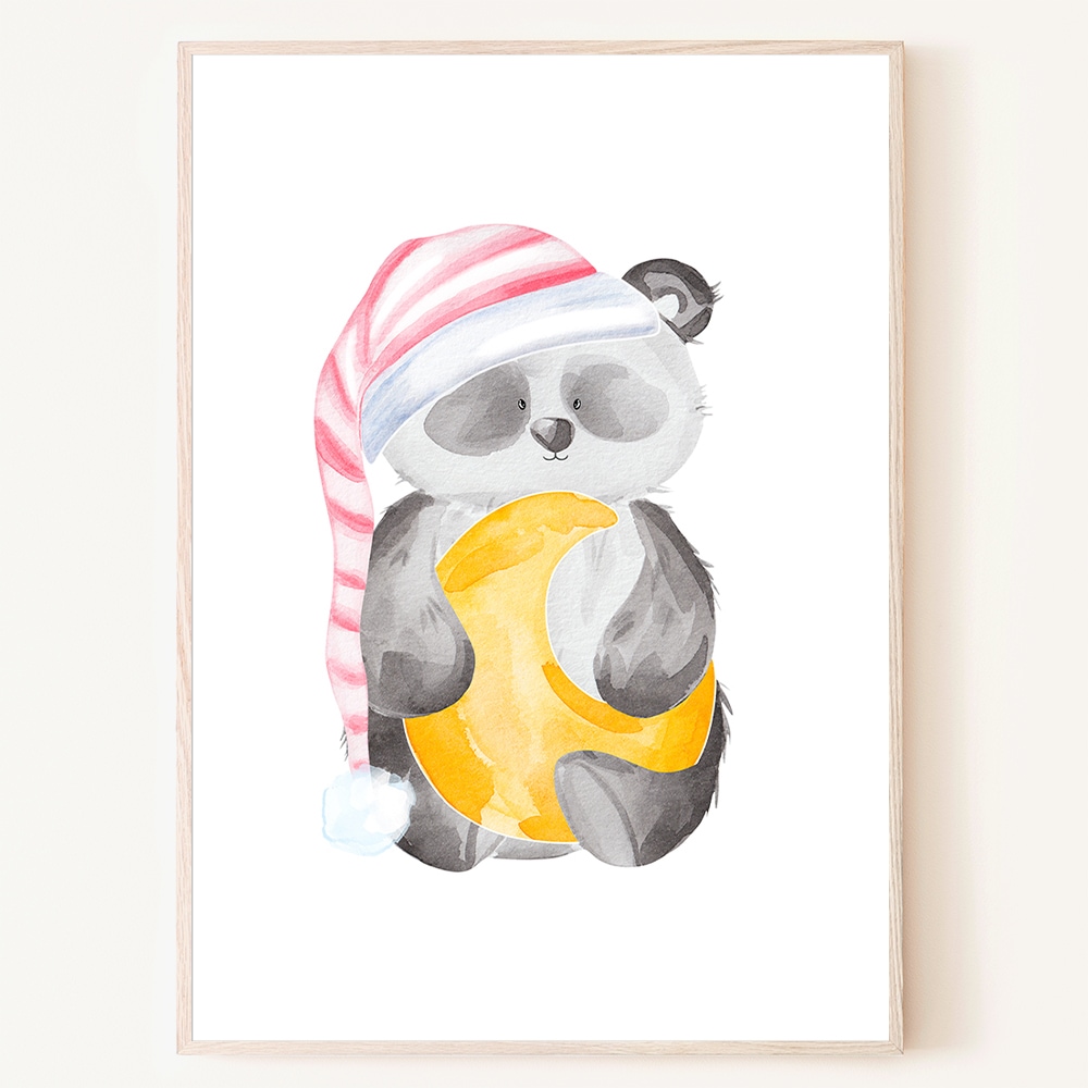 [신상품]로얄블루아트샵 달님을 안은 아기 판다 수채화 포스터