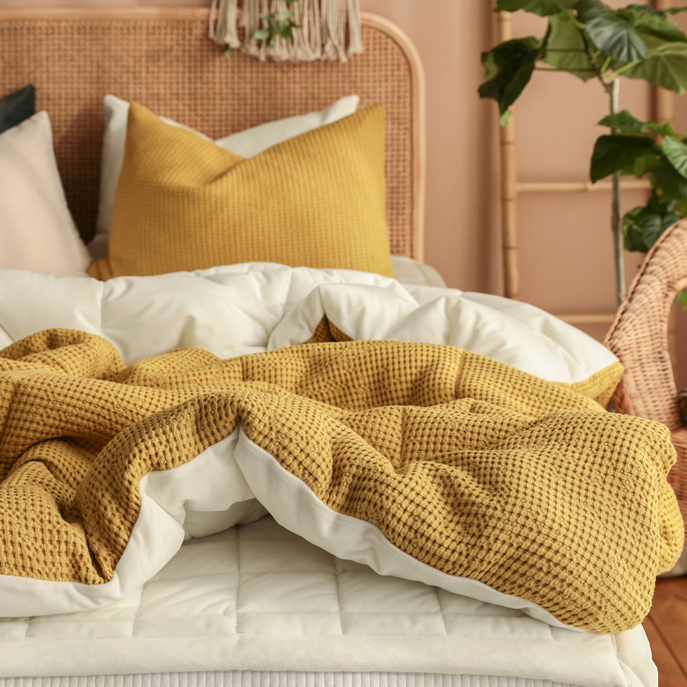 헬로우슬립 부드러운 모달와플 극세사 옥수수솜 겨울 차렵이불세트(SS/Q)-11color - 머스타드_슈퍼싱글 이불베개세트(SS이불+베개커버1P) 