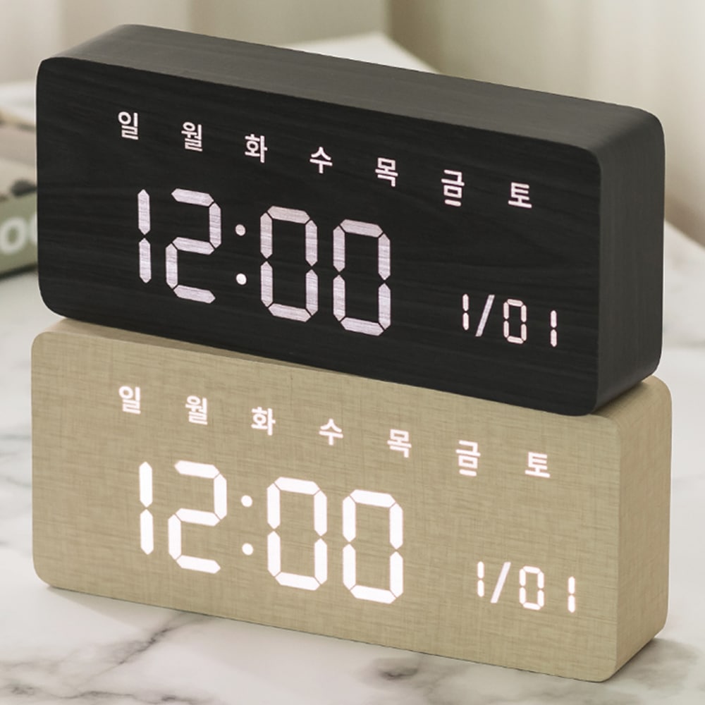 플라이토 우드 데이즈 인테리어 LED 탁상시계 요일표시 3color