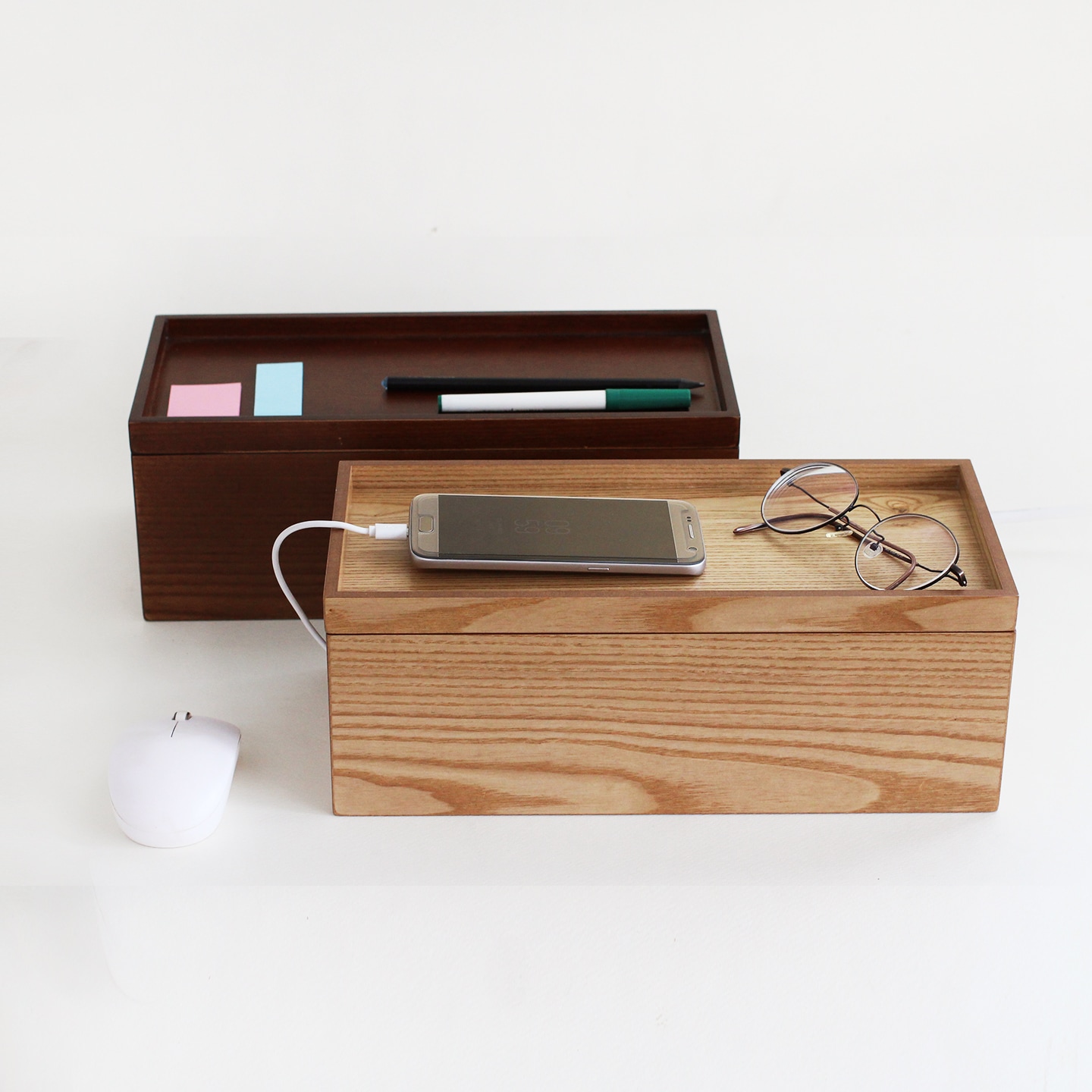 [오늘출발] [신상품] 아카시아 원목 멀티탭 정리함 콘센트 충전기 보관함 2컬러