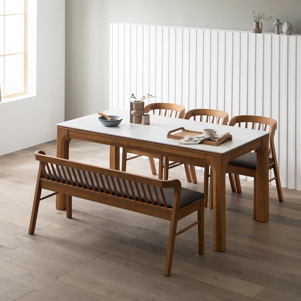 장인가구 디네트 컴포트 세라믹 6인용 식탁세트 벤치형 