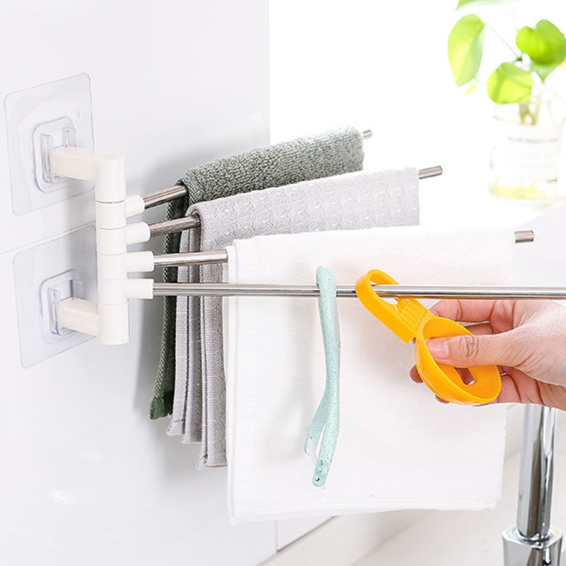 [오늘출발][신상품]트렌즈 욕실 접착식 회전 4단 수건걸이 욕실걸이 DD-11376