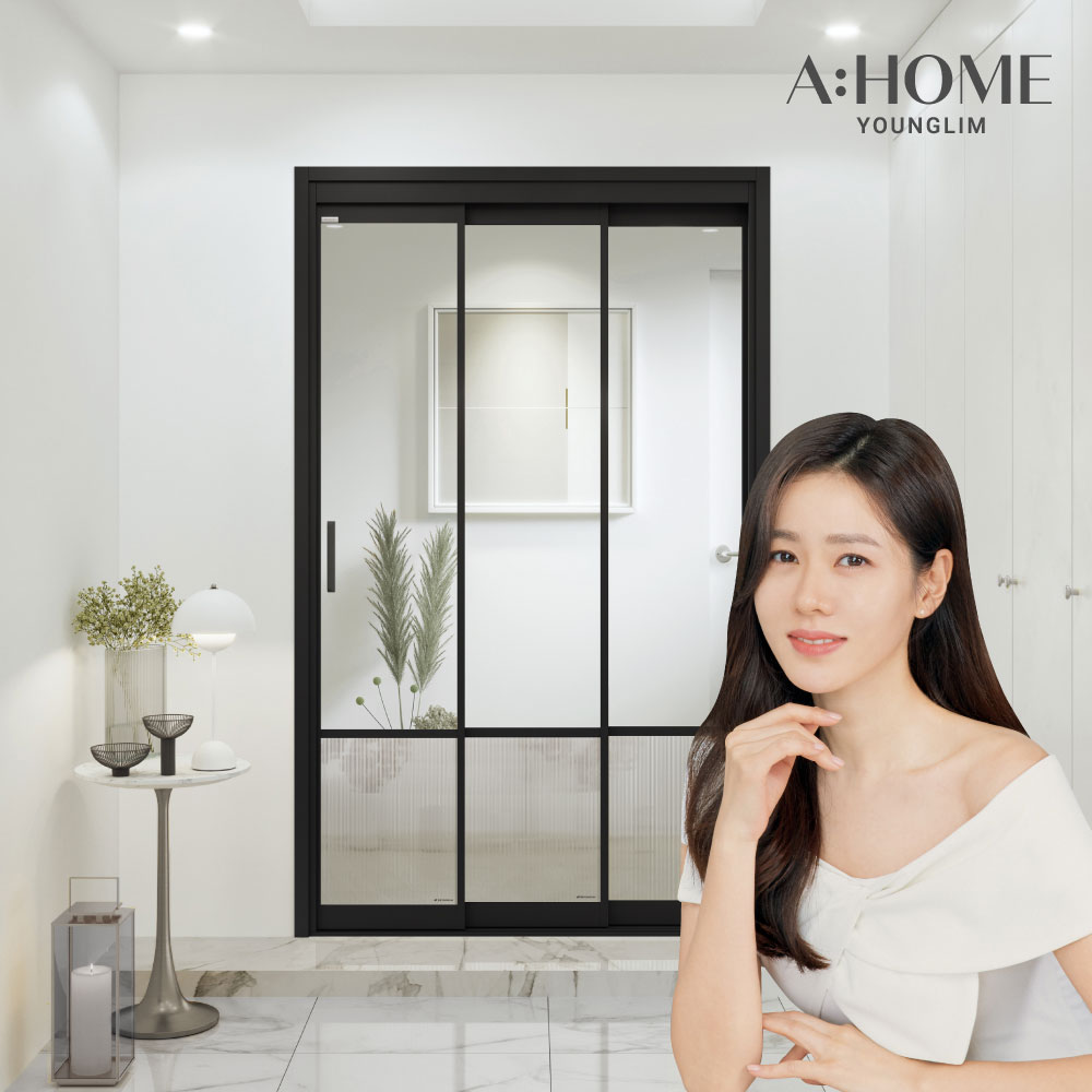 영림에이홈 트리플2 도장 3연동 중문 (강화유리 기본/블랙,화이트/ 무료 실측시공) - (도장)블랙/화이트_1150-1500mm_A타입_투명유리 