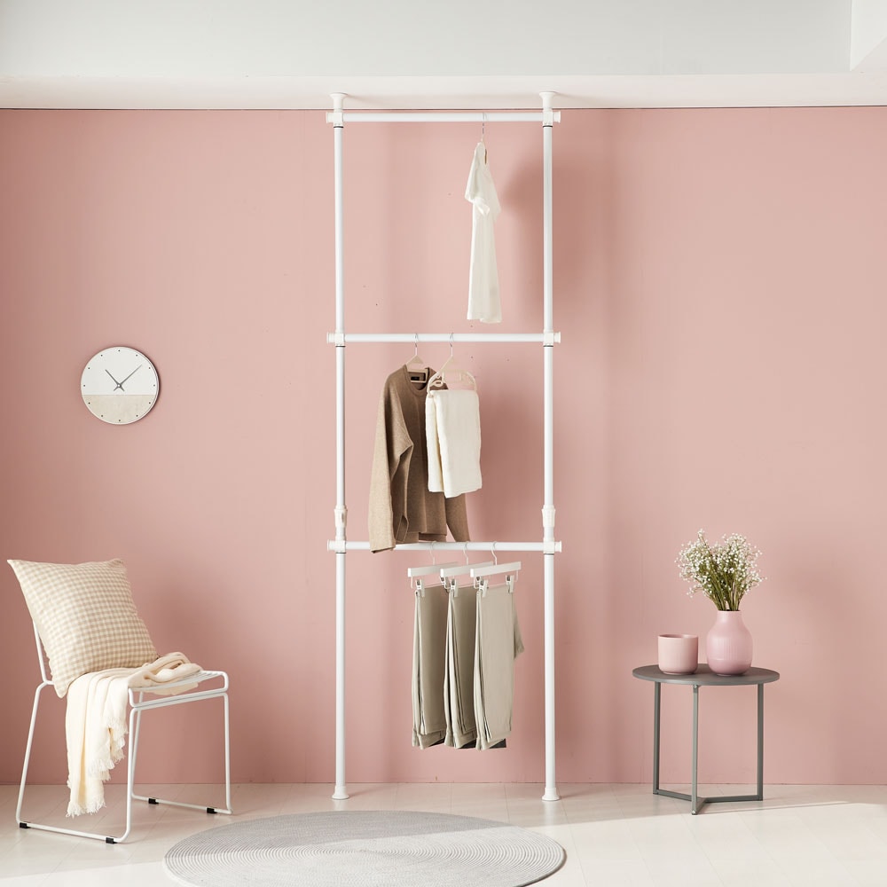 [신상품]킹스행거 고정식 3단행거 심플 튼튼한 스틸 철재 파이프(현재 블랙색상만 구매가능)