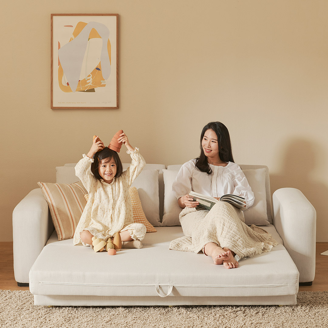 한샘 매그 라운지 소파베드 스마트패브릭 오트밀 