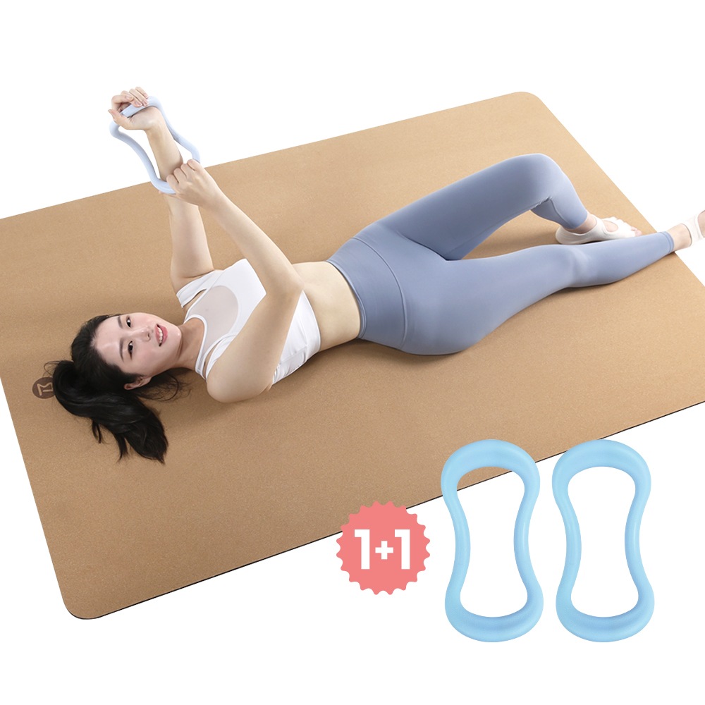 비핏 코르크 TPE 8mm 자이언트 층간소음방지 홈트헬스 요가매트 + 요가링 SET