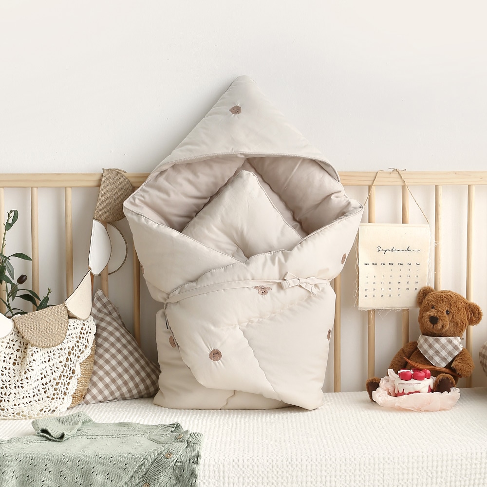 쁘리엘르 댕댕이 자수 순면 아기 겉싸개