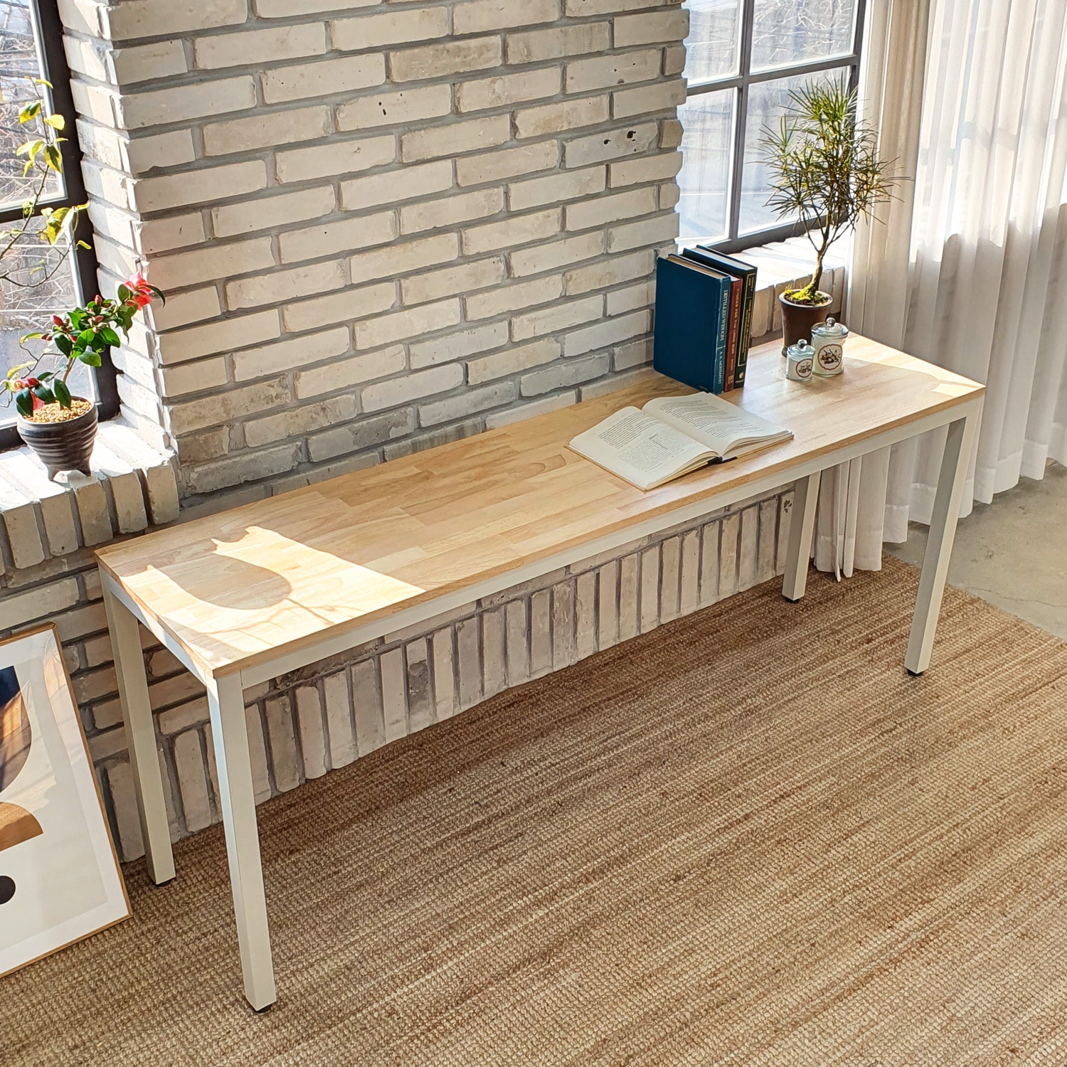 프라이드리빙 폭좁은 고무나무 원목 테이블_1800X350 