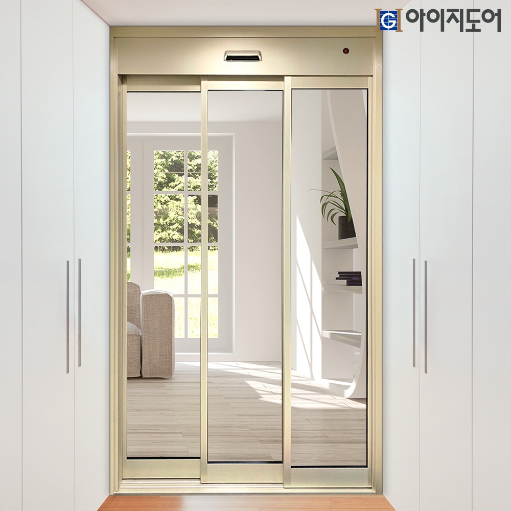 아이지도어 자동중문 슬라이딩 현관 아파트 빌라 친환경 미닫이 초슬림 3연동1.4 투명강화유리 오픈형 - 1.W:~1300mm_2.브론즈_강화유리 