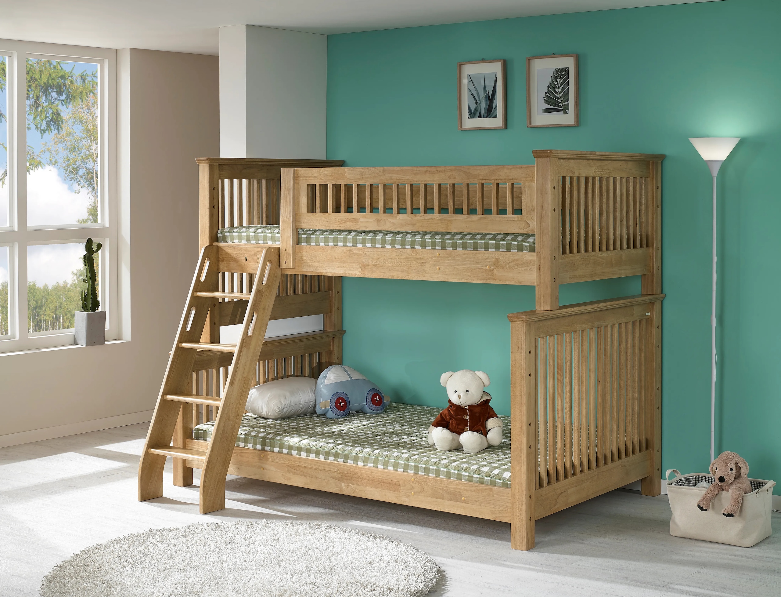 아이마루 앨빈 브라운 고무나무 3인용 가족형 패밀리 2way 분리형이층침대 학생 원목침대 프레임