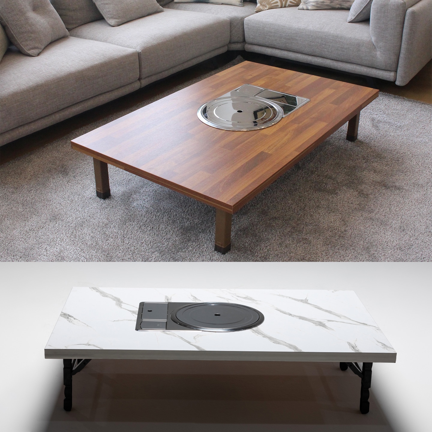 [신상품] 라마하트 가정용 좌식불판테이블 고기 부탄렌지테이블 가스버너 접이식테이블