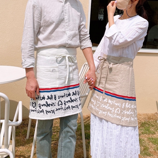살림씨 파리지앵 린넨 하프 앞치마 카페 공방 집들이 어린이집 커플 남녀공용 앞치마 2colors
