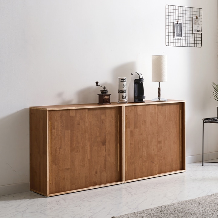 [신상품] 집무드 프렌즈 고무나무 원목 슬라이딩 수납장 800