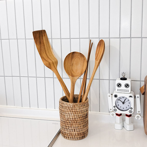 제너 티크나무 원목 조리도구 4종 롱수저세트+뒤집개소+볶음주걱