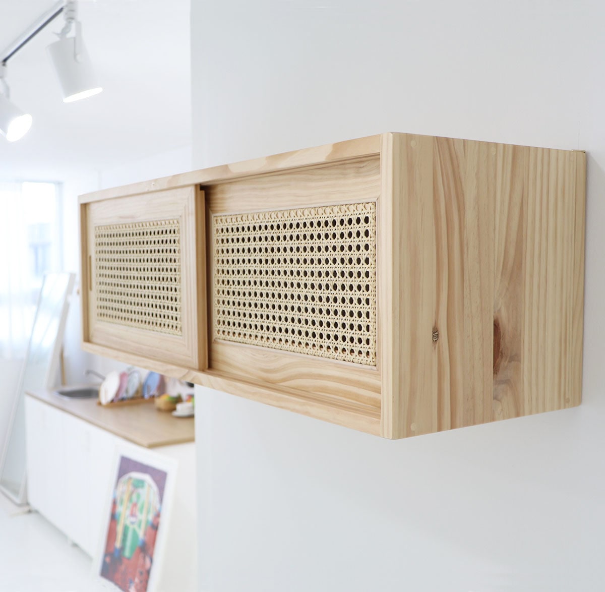 [신상품]최씨네가구공방 케인 미닫이선반장 수납장