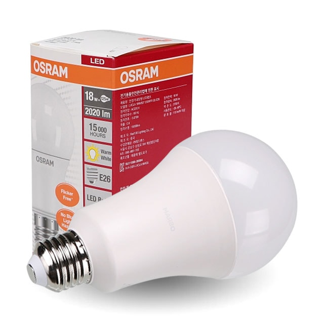 [오늘출발] [신상품] 공간LED LED 전구 오스람 18W 벌브 1등급 플리커프리 LED램프