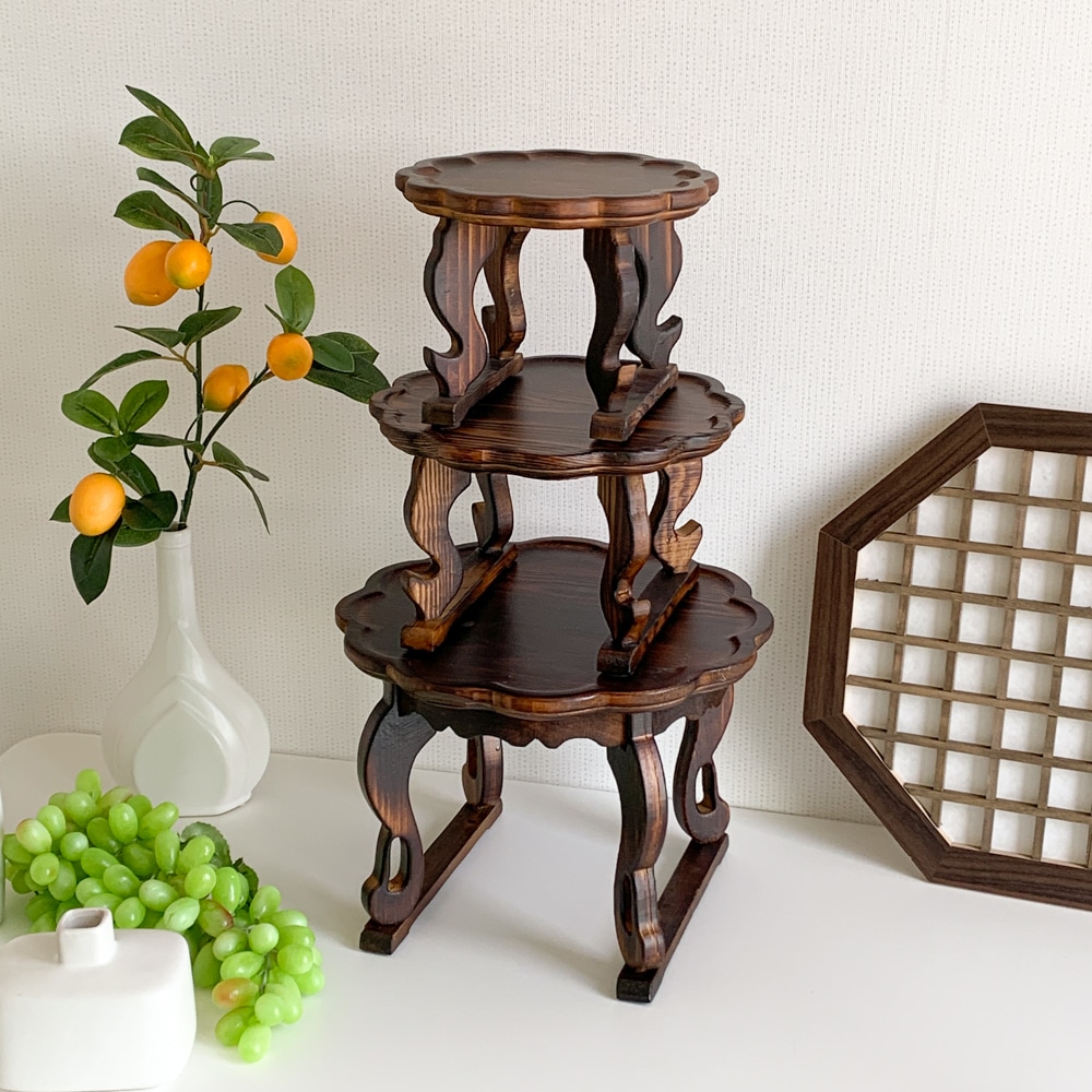 메이드모드 원목 전통 꽃모양 개다리소반 교자상 4size 나무 미니탁자 호족반 과일상 다과상 - 대_지름30 x 높이22cm