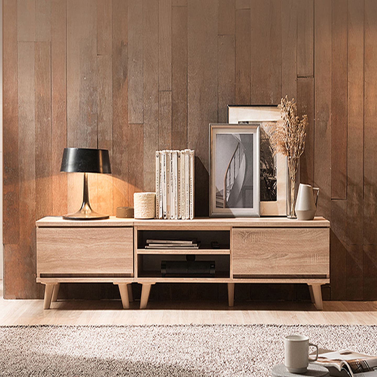 보루네오 하우스 앳홈 그랑그랑 1800 선반 거실장_4color 