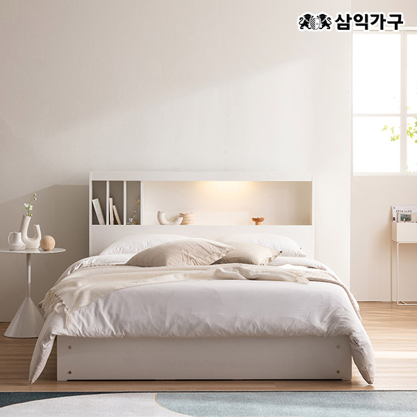 삼익가구 클로드 책장형 LED 4단 수납침대 SS/Q/LK (매트포함) - 01. 본넬매트(슈퍼싱글)_화이트 