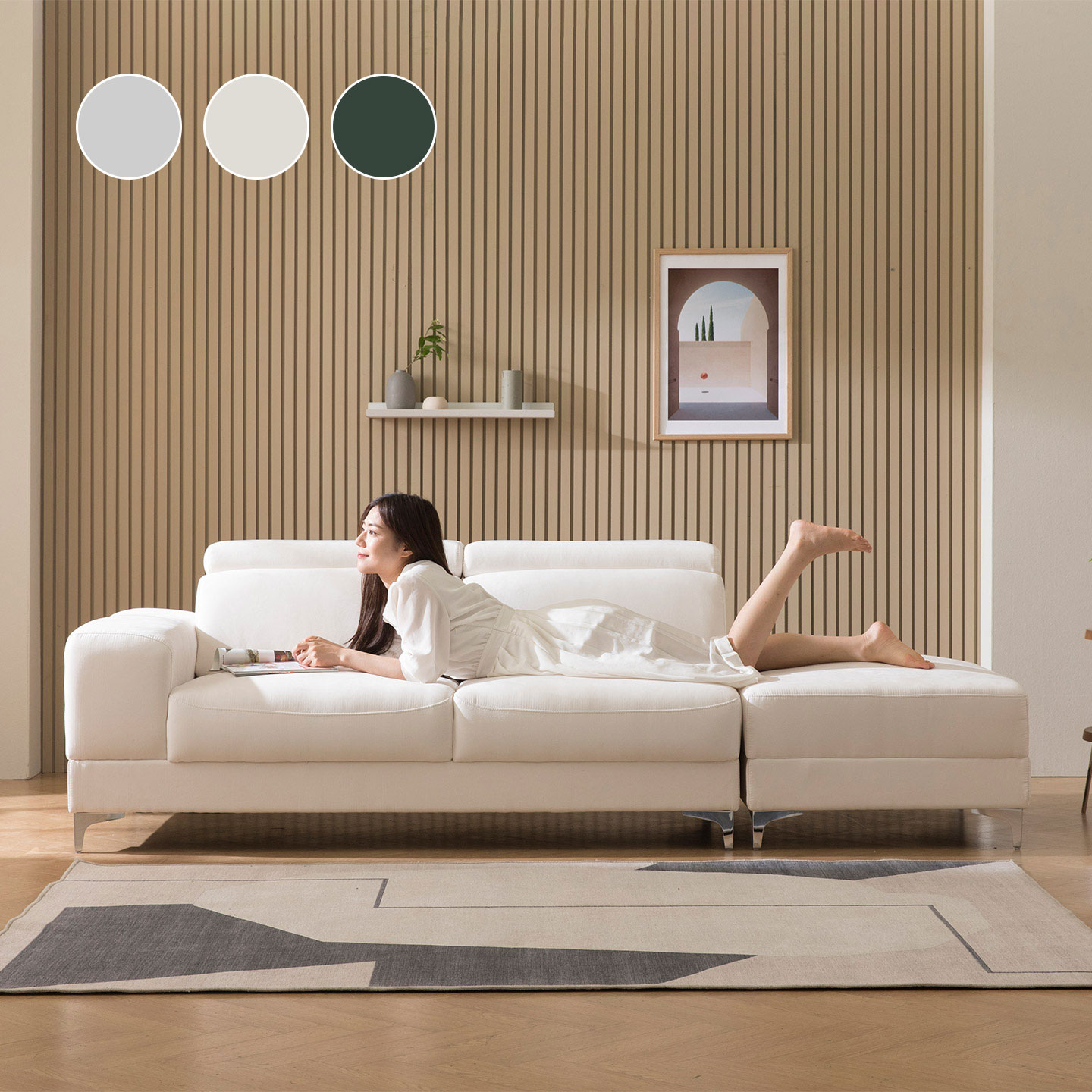 한샘 한샘몰pick 눕 리세 아쿠아텍스 3인용 패브릭 소파 3colors 