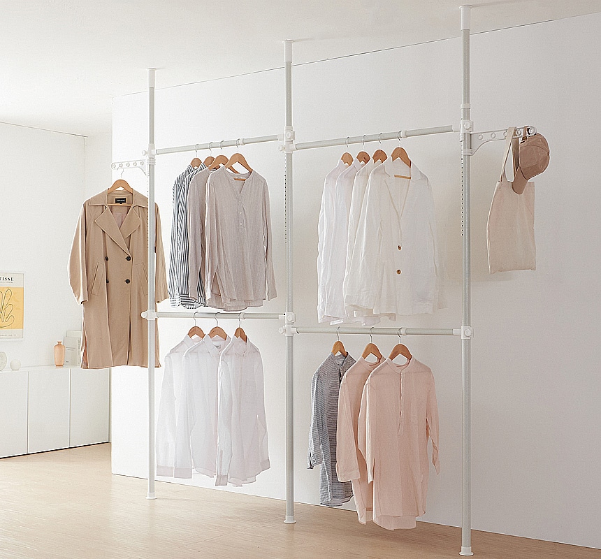 너드랑 집게봉 증정 튼튼한 드레스룸 옷걸이행거 38mm 화이트 4단 행거 