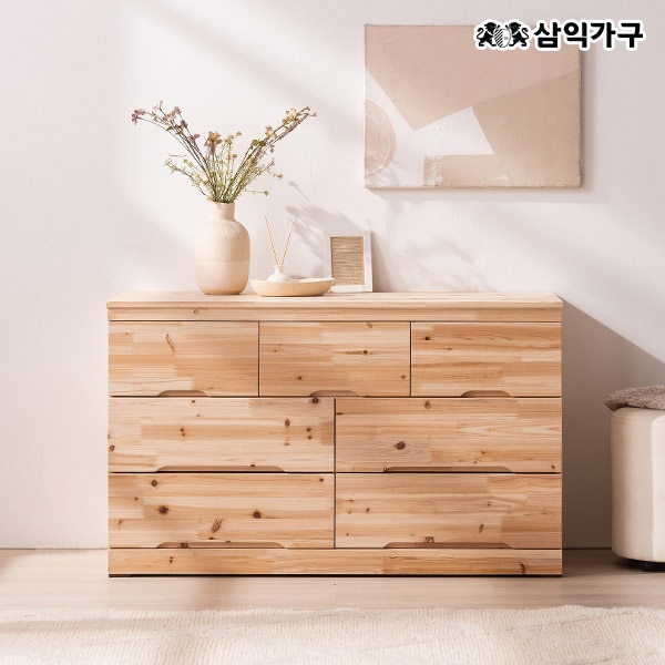 삼익가구 우디 3단 삼나무 원목 와이드 서랍장 